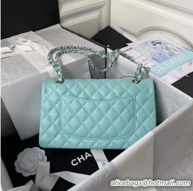 Buy Fashionable chanel flap bag Grained Calfskin & silver Metal A01112 light blue