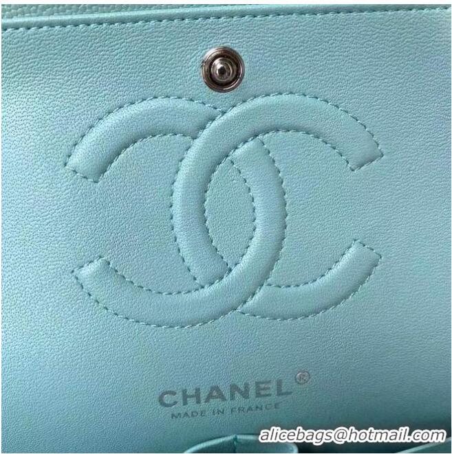 Buy Fashionable chanel flap bag Grained Calfskin & silver Metal A01112 light blue