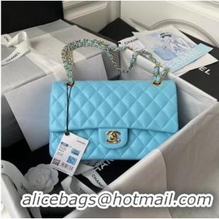 Reasonable Price chanel classic handbag Lambskin & gold Metal A01112 light blue