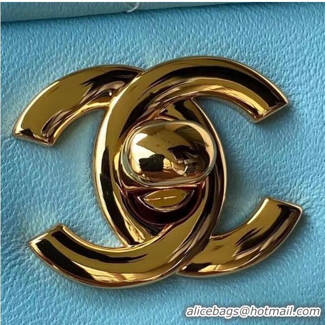 Reasonable Price chanel classic handbag Lambskin & gold Metal A01112 light blue