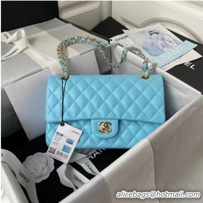 Reasonable Price chanel classic handbag Lambskin & gold Metal A01112 light blue