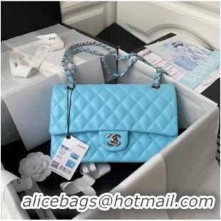 Cheapest Cheapest hanel classic handbag Lambskin & silver Metal A01112 light blue