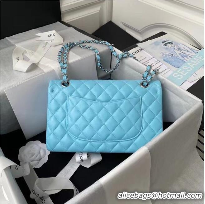 Cheapest Cheapest hanel classic handbag Lambskin & silver Metal A01112 light blue