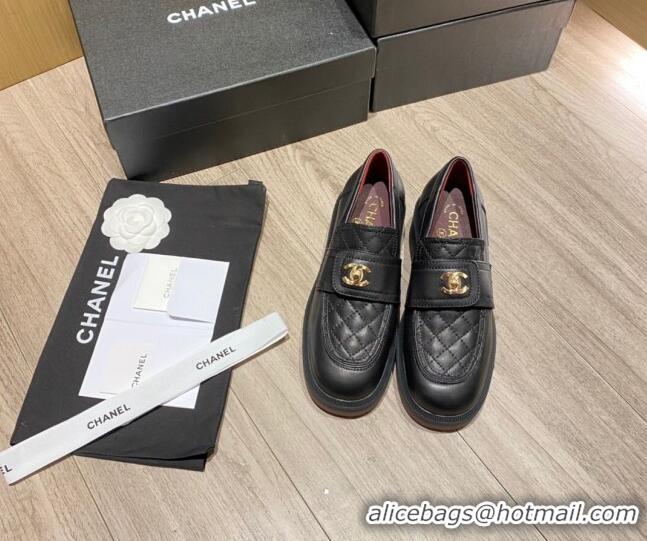 Well Crafted Chanel Lambskin Loafers G38147 Black