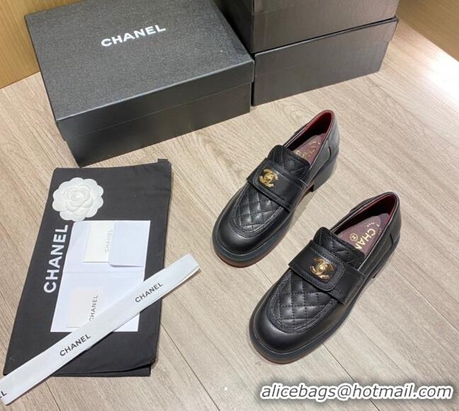 Well Crafted Chanel Lambskin Loafers G38147 Black