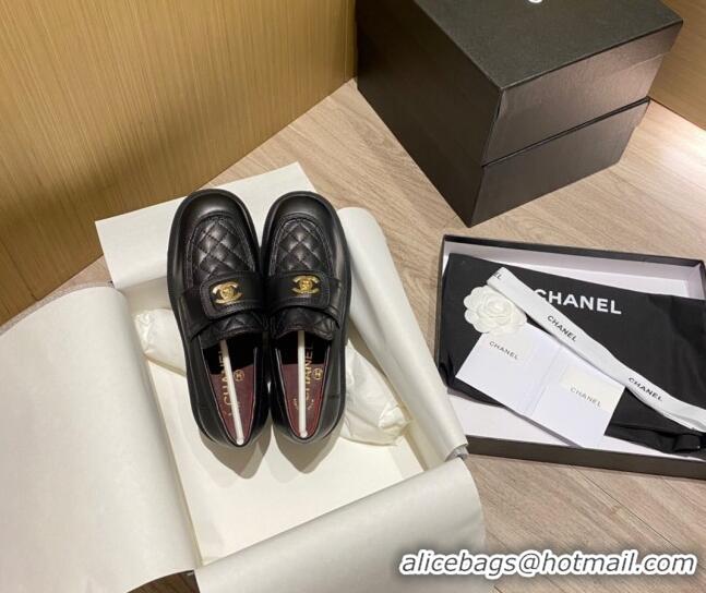 Well Crafted Chanel Lambskin Loafers G38147 Black