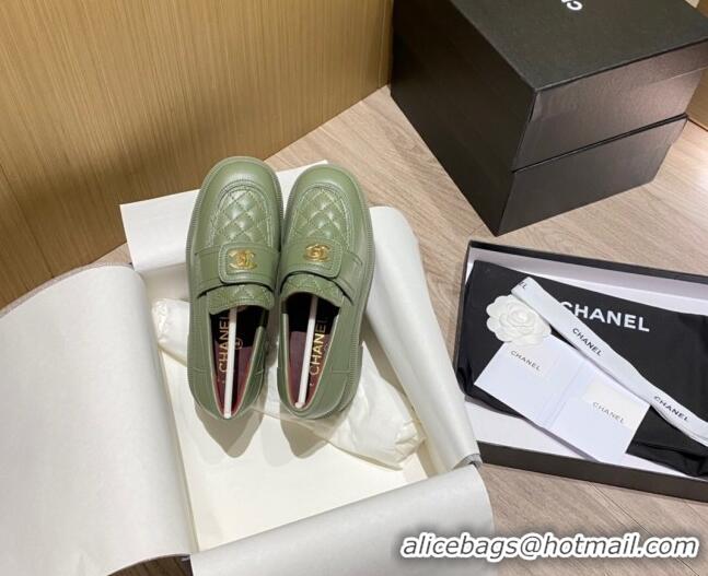 Best Product Chanel Lambskin Loafers G38147 Green 2021