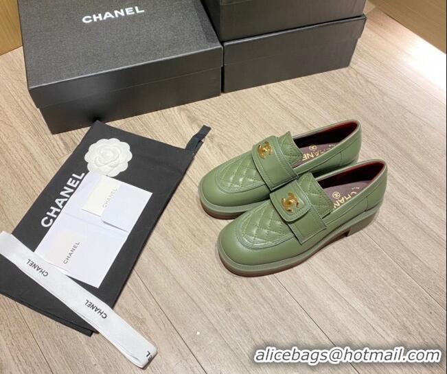 Best Product Chanel Lambskin Loafers G38147 Green 2021