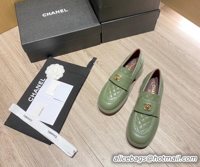 Best Product Chanel Lambskin Loafers G38147 Green 2021