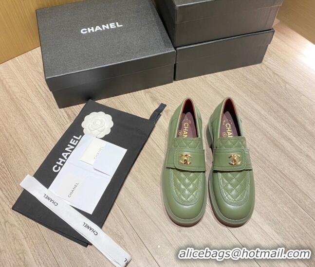 Best Product Chanel Lambskin Loafers G38147 Green 2021