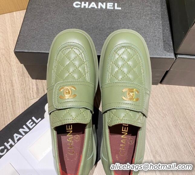 Best Product Chanel Lambskin Loafers G38147 Green 2021