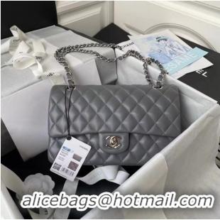 Good Product Chanel classic handbag Lambskin & silver Metal A01112 Dark Grey