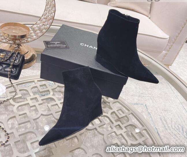 Low Cost Chanel Suede Wedge Ankle Boots 7.5cm 081659 Black 2021