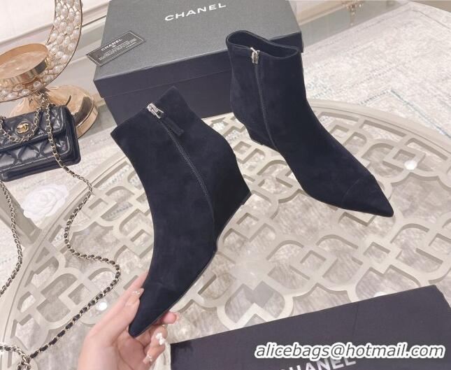 Low Cost Chanel Suede Wedge Ankle Boots 7.5cm 081659 Black 2021