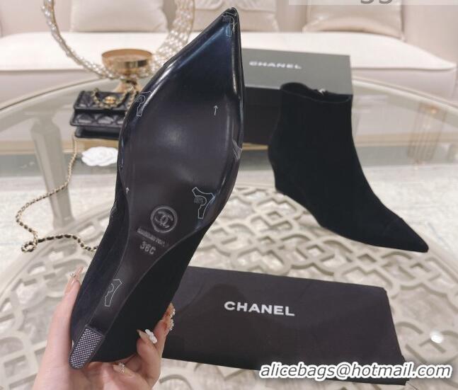 Low Cost Chanel Suede Wedge Ankle Boots 7.5cm 081659 Black 2021