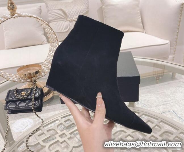 Low Cost Chanel Suede Wedge Ankle Boots 7.5cm 081659 Black 2021