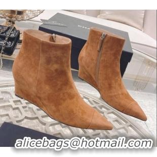 Super Quality Chanel Suede Wedge Ankle Boots 7.5cm 081659 Brown 2021