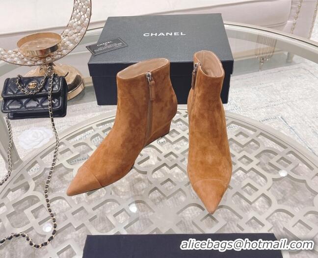 Super Quality Chanel Suede Wedge Ankle Boots 7.5cm 081659 Brown 2021