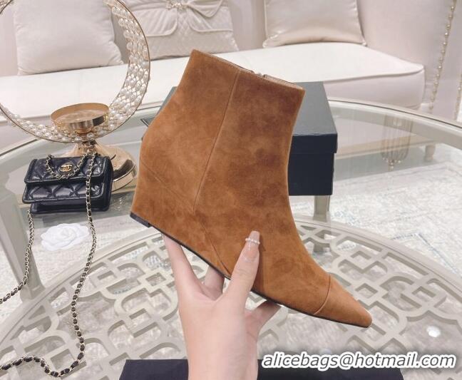 Super Quality Chanel Suede Wedge Ankle Boots 7.5cm 081659 Brown 2021