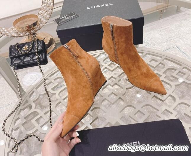 Super Quality Chanel Suede Wedge Ankle Boots 7.5cm 081659 Brown 2021