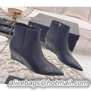 Pretty Style Chanel Calfskin Wedge Ankle Boots 7.5cm 081661 Black 2021