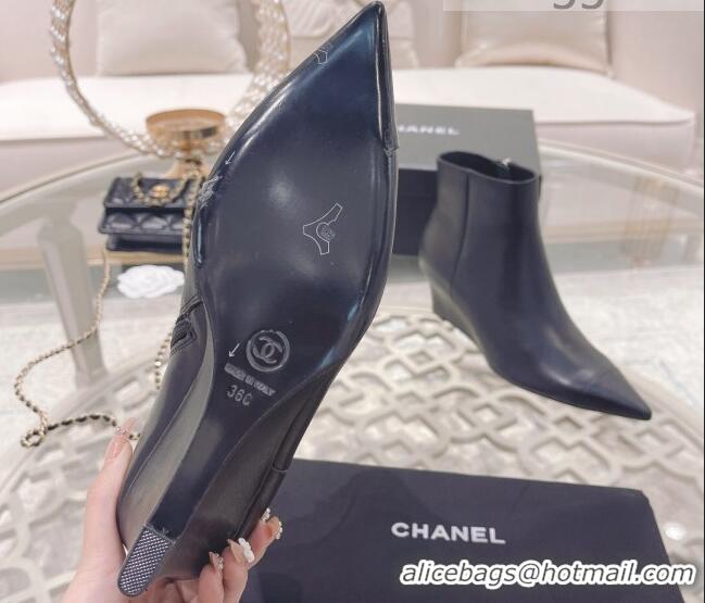 Pretty Style Chanel Calfskin Wedge Ankle Boots 7.5cm 081661 Black 2021