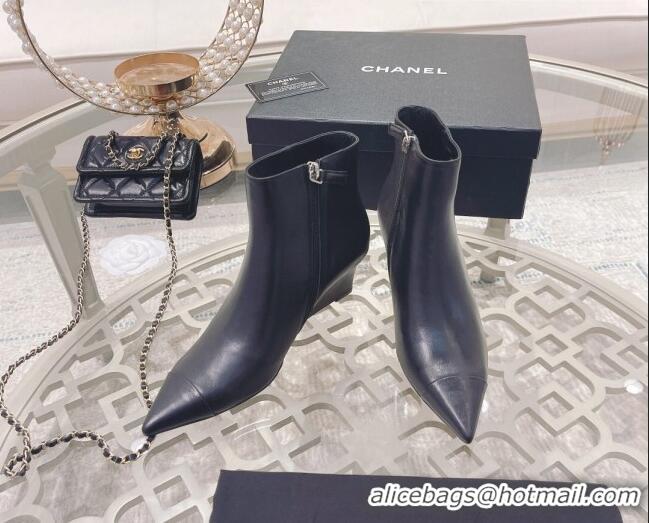 Pretty Style Chanel Calfskin Wedge Ankle Boots 7.5cm 081661 Black 2021