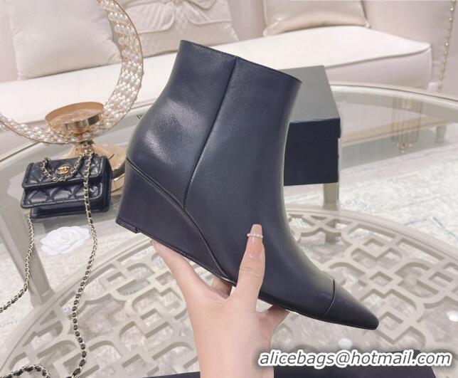 Pretty Style Chanel Calfskin Wedge Ankle Boots 7.5cm 081661 Black 2021