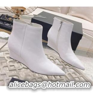 Charming Chanel Calfskin Wedge Ankle Boots 7.5cm 081661 White 2021