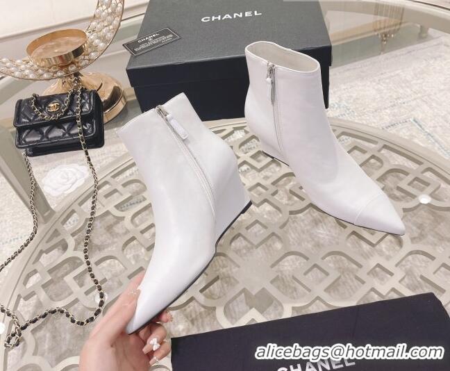 Charming Chanel Calfskin Wedge Ankle Boots 7.5cm 081661 White 2021