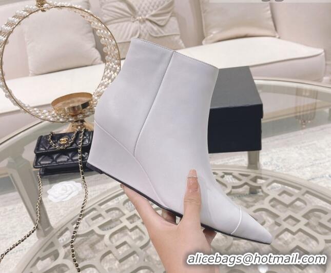 Charming Chanel Calfskin Wedge Ankle Boots 7.5cm 081661 White 2021