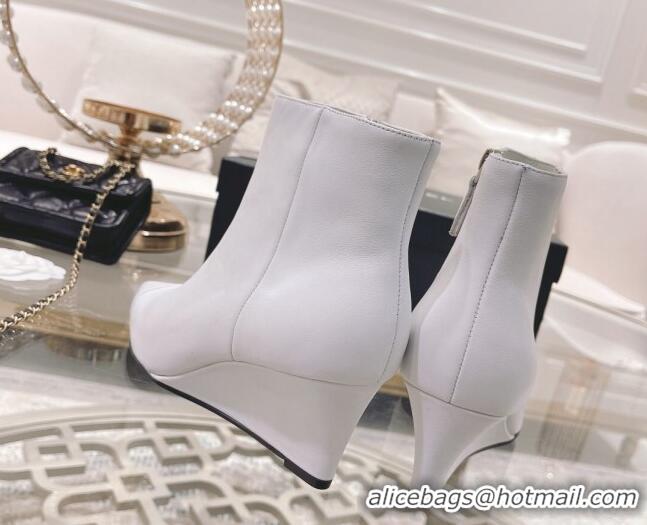 Charming Chanel Calfskin Wedge Ankle Boots 7.5cm 081661 White 2021