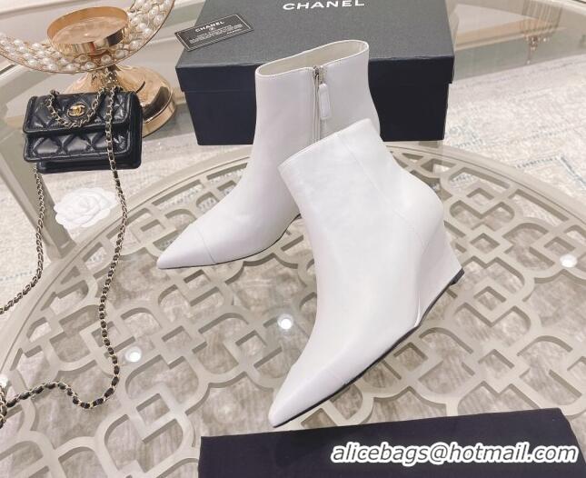 Charming Chanel Calfskin Wedge Ankle Boots 7.5cm 081661 White 2021