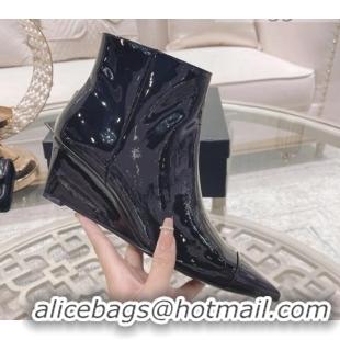 Top Quality Chanel Patent Leather Wedge Ankle Boots 7.5cm 081663 Black 2021