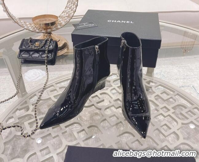 Top Quality Chanel Patent Leather Wedge Ankle Boots 7.5cm 081663 Black 2021