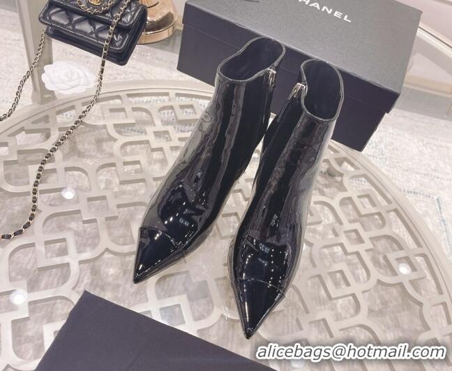 Top Quality Chanel Patent Leather Wedge Ankle Boots 7.5cm 081663 Black 2021