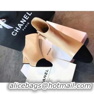 Discount Chanel Calfskin & Grosgrain CC Heeled Ankle Boots 7cm 081664 Apricot 2021