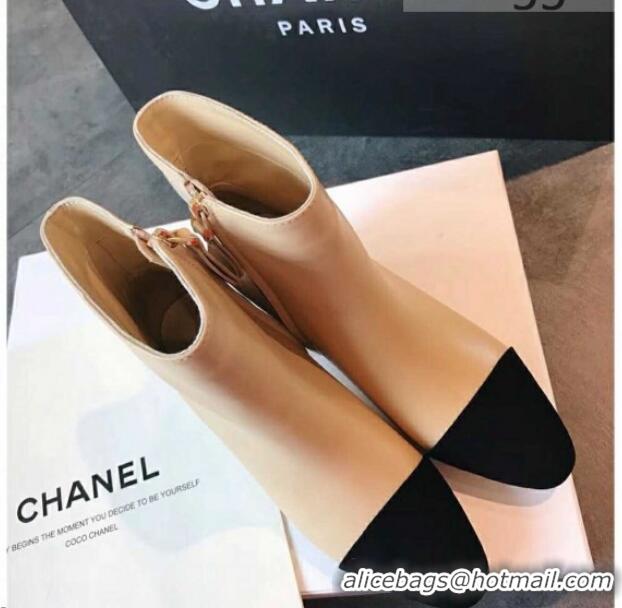 Discount Chanel Calfskin & Grosgrain CC Heeled Ankle Boots 7cm 081664 Apricot 2021