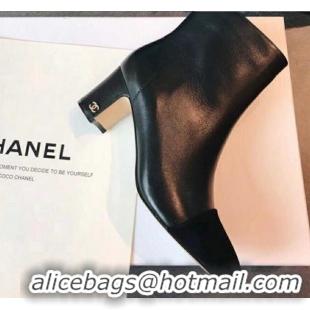 Low Cost Chanel Calfskin & Grosgrain CC Heeled Ankle Boots 7cm 081664 Black 2021