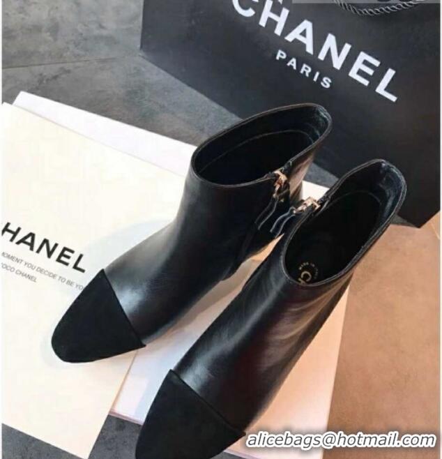 Low Cost Chanel Calfskin & Grosgrain CC Heeled Ankle Boots 7cm 081664 Black 2021