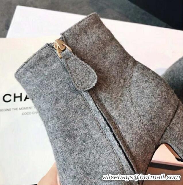 Discount Chanel Tweed & Grosgrain CC Heeled Ankle Boots 7cm 081666 Gray 2021