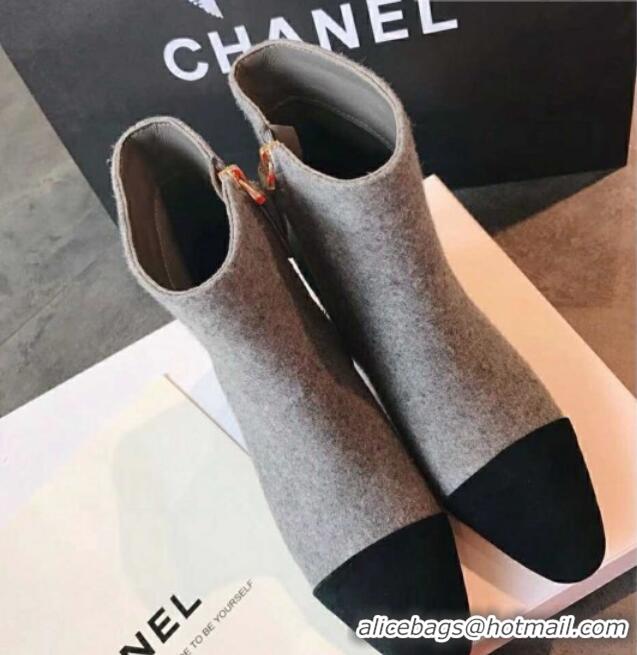 Discount Chanel Tweed & Grosgrain CC Heeled Ankle Boots 7cm 081666 Gray 2021