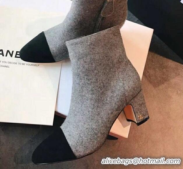 Discount Chanel Tweed & Grosgrain CC Heeled Ankle Boots 7cm 081666 Gray 2021