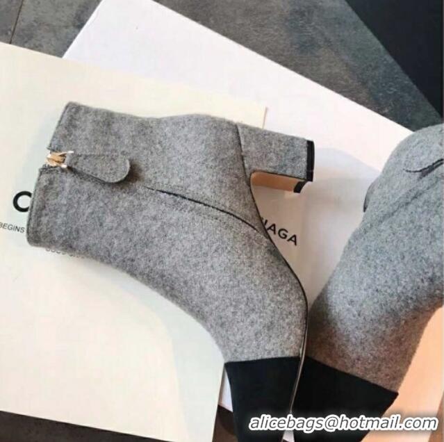 Discount Chanel Tweed & Grosgrain CC Heeled Ankle Boots 7cm 081666 Gray 2021