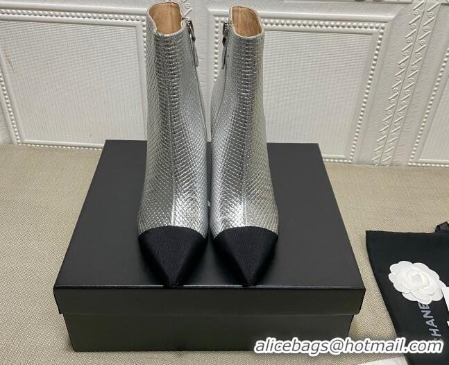 Elegant Chanel Embossed Calfskin & Grosgrain Ankle Boots 7.5cm 081668 Silver 2021