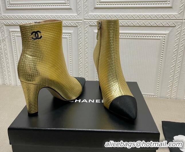 Best Price Chanel Embossed Calfskin & Grosgrain Ankle Boots 7.5cm 081668 Gold 2021