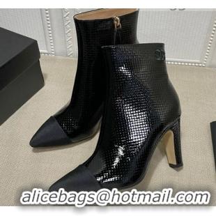 Sumptuous Chanel Embossed Calfskin & Grosgrain Ankle Boots 7.5cm 081668 Black 2021