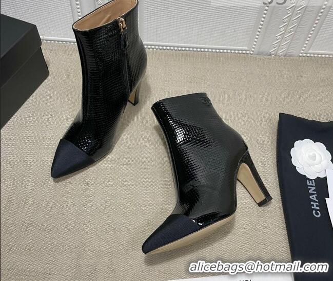 Sumptuous Chanel Embossed Calfskin & Grosgrain Ankle Boots 7.5cm 081668 Black 2021