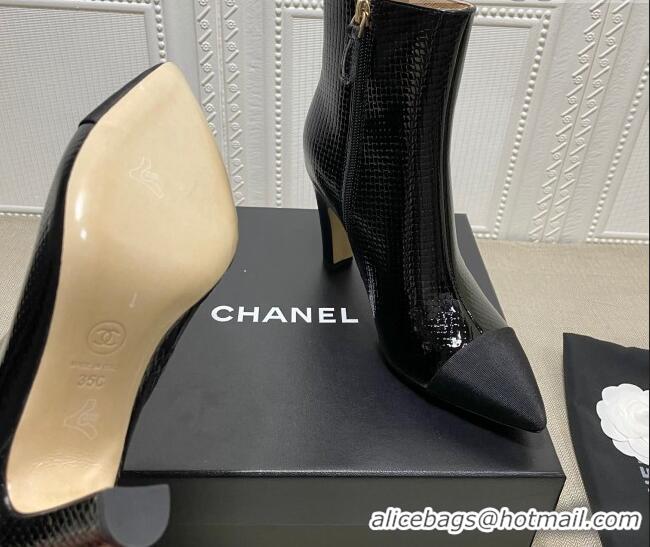 Sumptuous Chanel Embossed Calfskin & Grosgrain Ankle Boots 7.5cm 081668 Black 2021