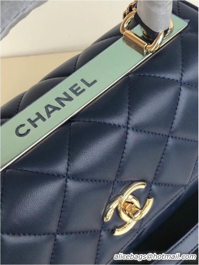 Super Quality Chanel original lambskin top handle flap bag AS92236 royal blue&Gold-Tone Metal